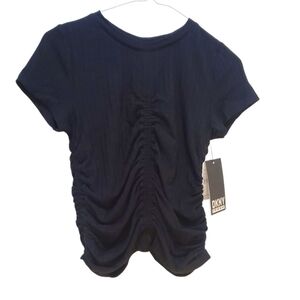 DKNY Black Ruched Short Sleeve Tee